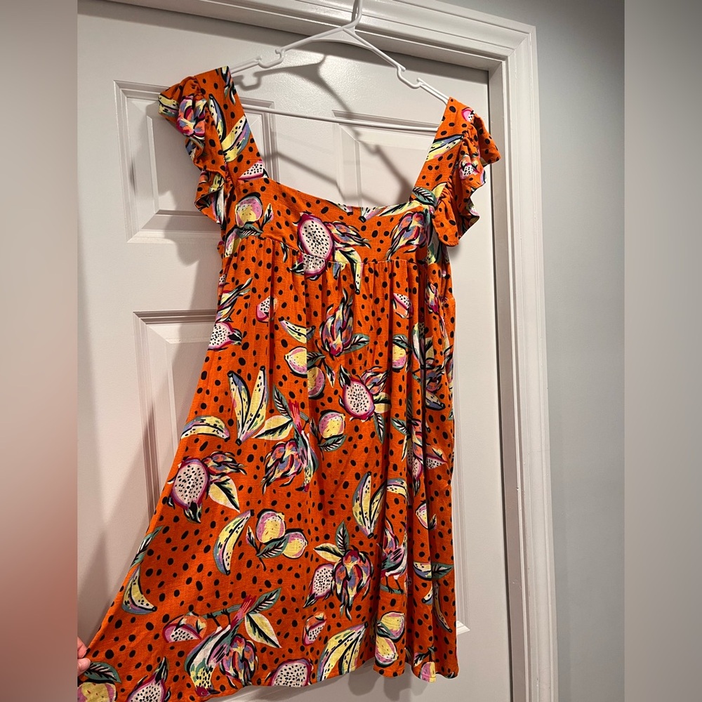 KOURT Vibrant linen babydoll dress with ruffle sleeves. Large